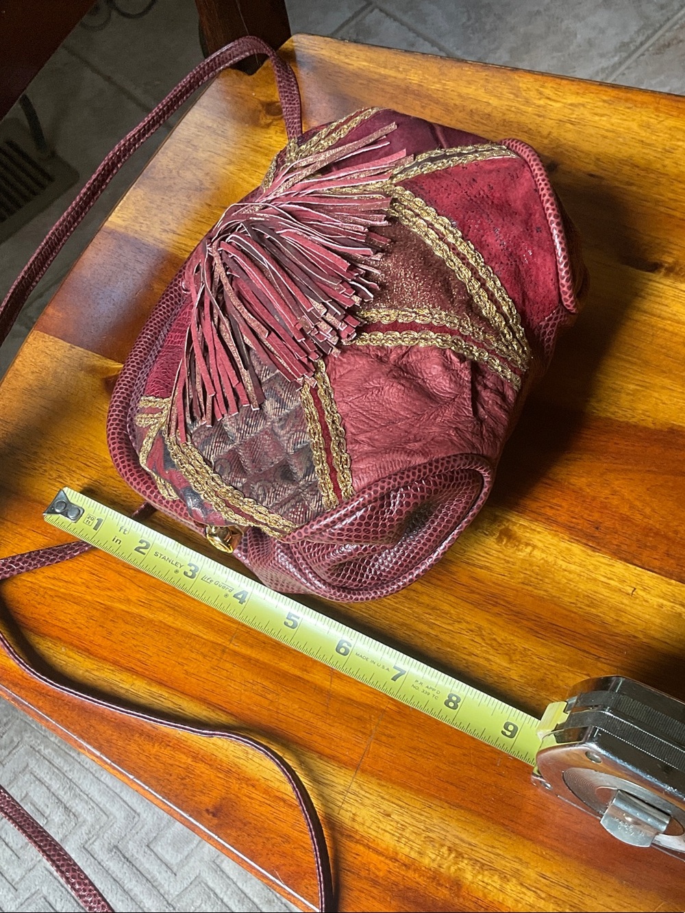 I.Magnin Vintage-Inspired Burgundy Tassel Crossbody Bag - Picture 2 of 10